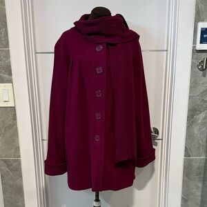 Jones New York Signature Wool Jacket Coat Attached Scarf Size XL